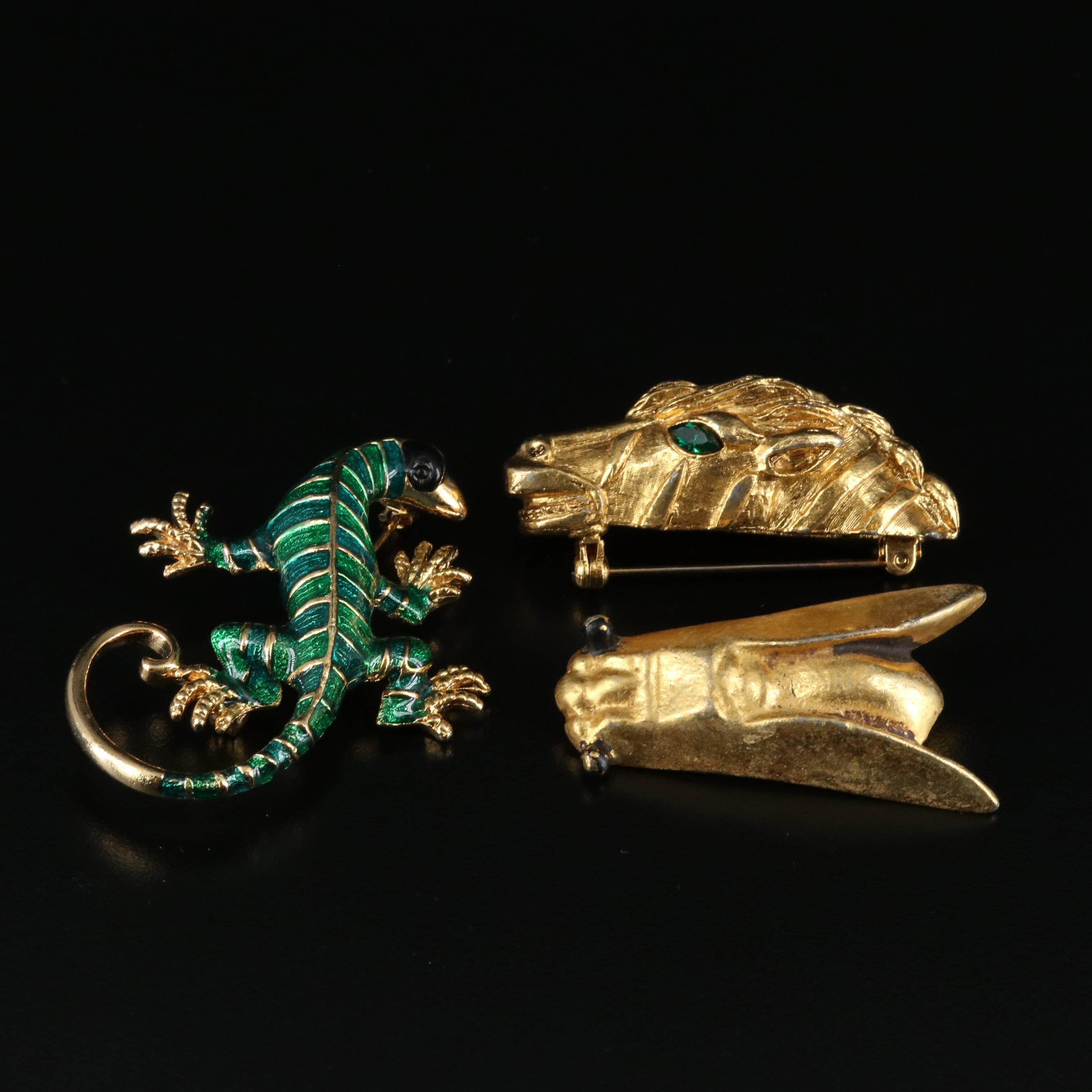 Vintage Animal Brooches Including Dragon, Zebra, Owl and Snail EBTH