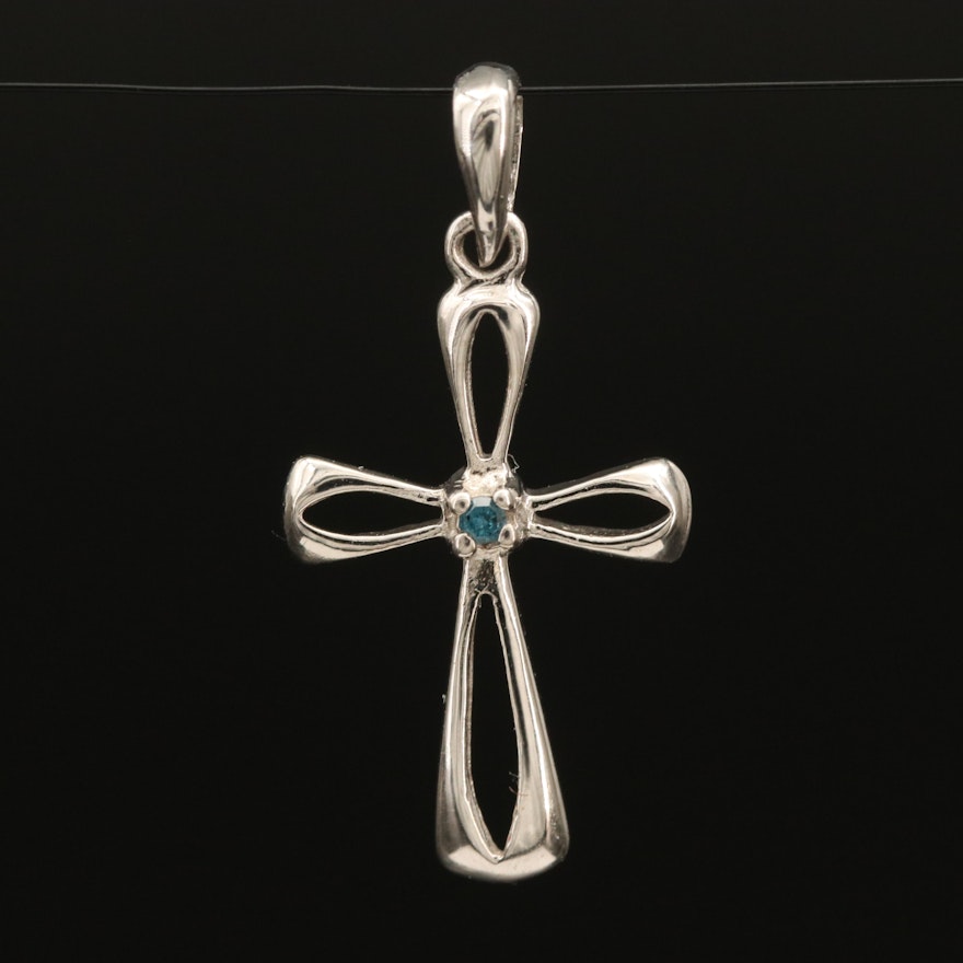 Sterling Silver Diamond Solitaire Cross Pendant