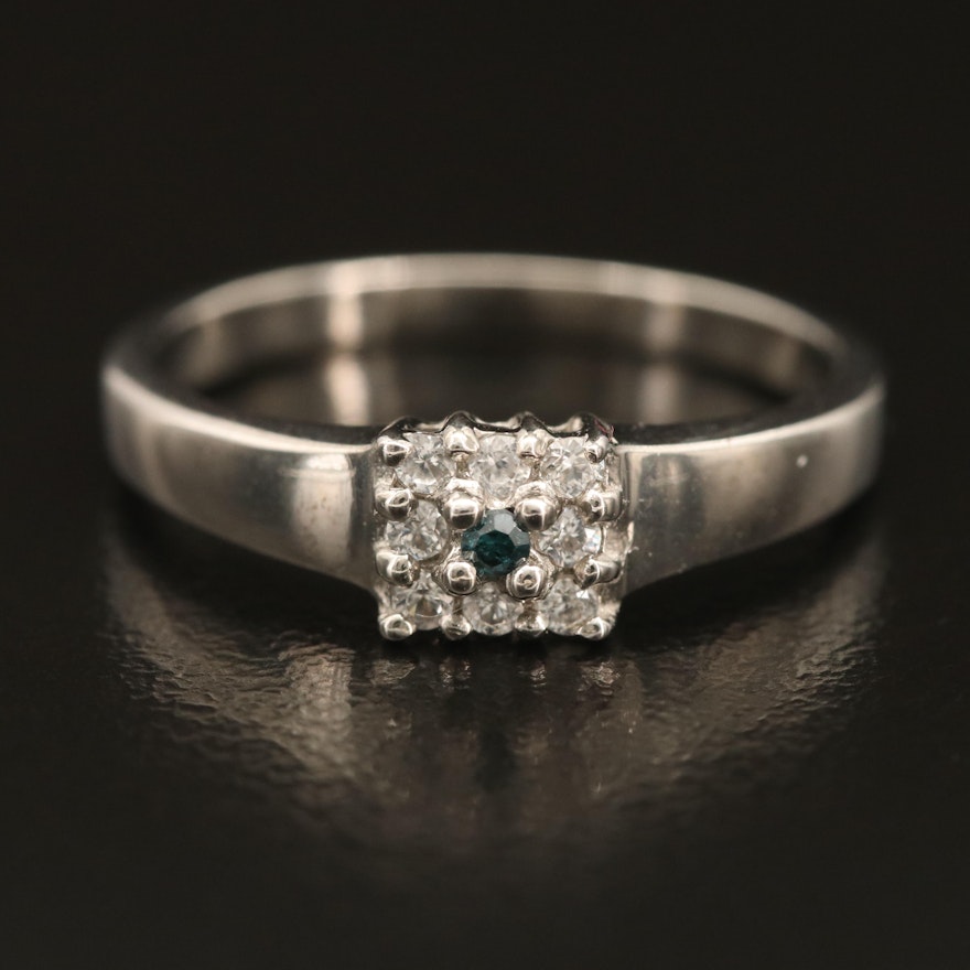 Sterling Silver Diamond and Zircon Halo RIng
