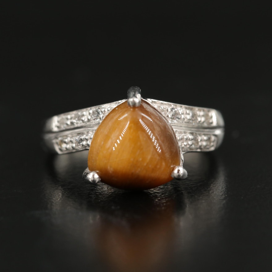Sterling Silver Tiger's Eye and White Topaz Ring