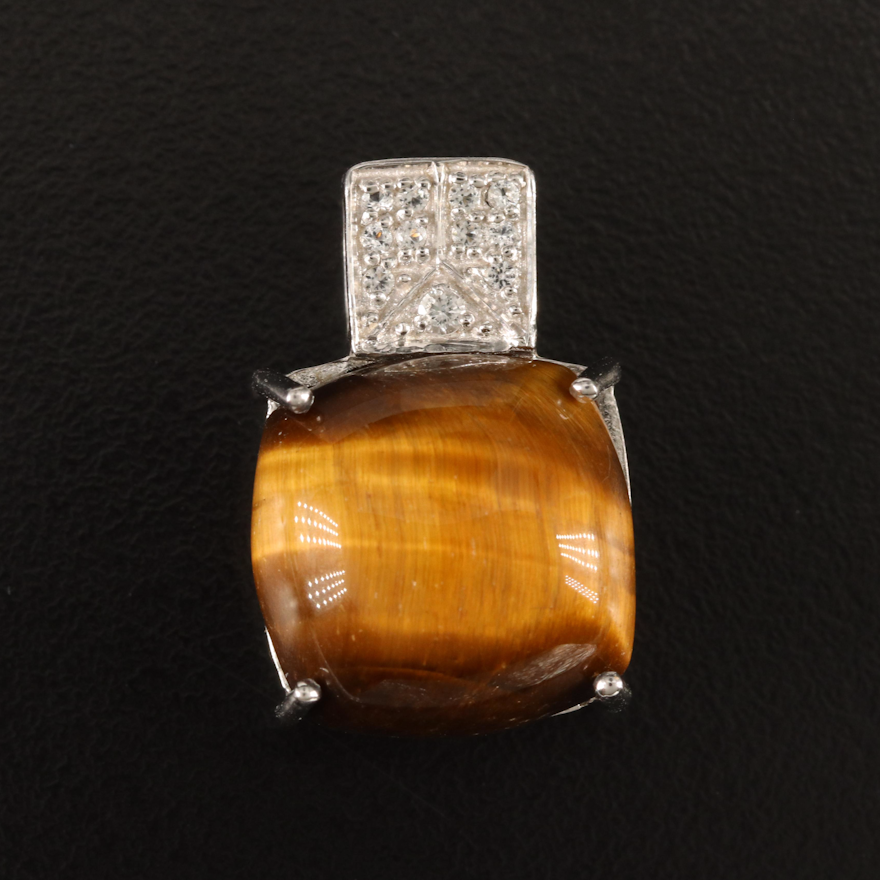 Sterling Tiger's Eye and White Topaz Pendant
