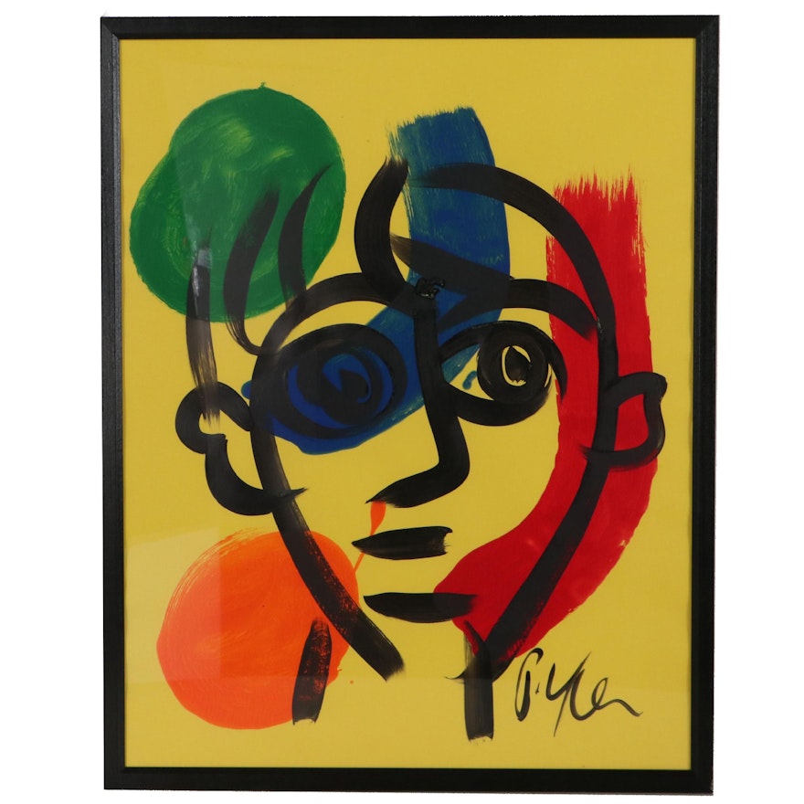 Peter Keil Abstract Portrait Acrylic Painting, Late 20th Century
