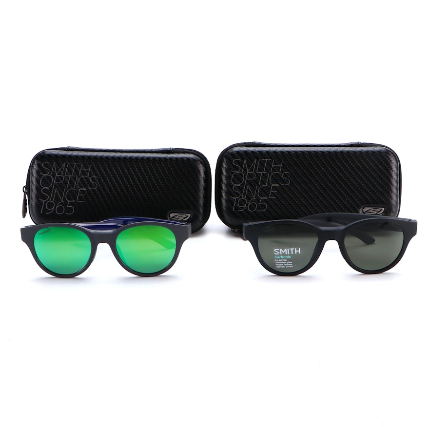 Smith Optics Snare Browline Sunglasses in Matte Black and Blue Smoke with Cases