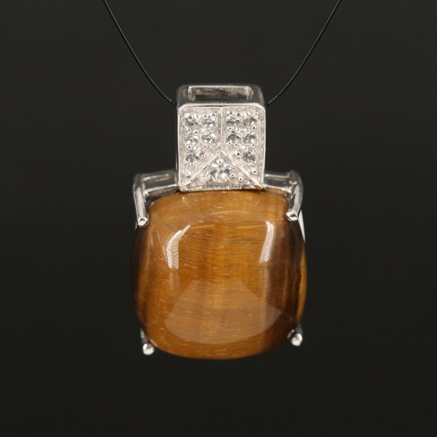 Sterling Tiger's Eye and Zircon Pendant