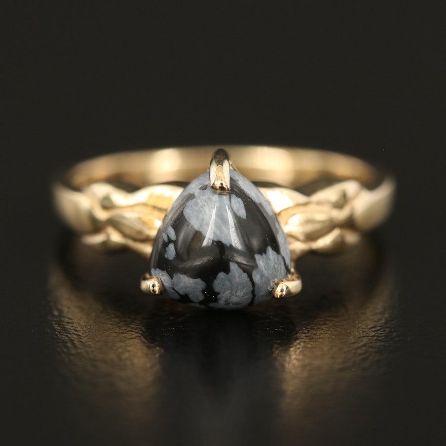 Sterling Snowflake Obsidian Triangular Ring