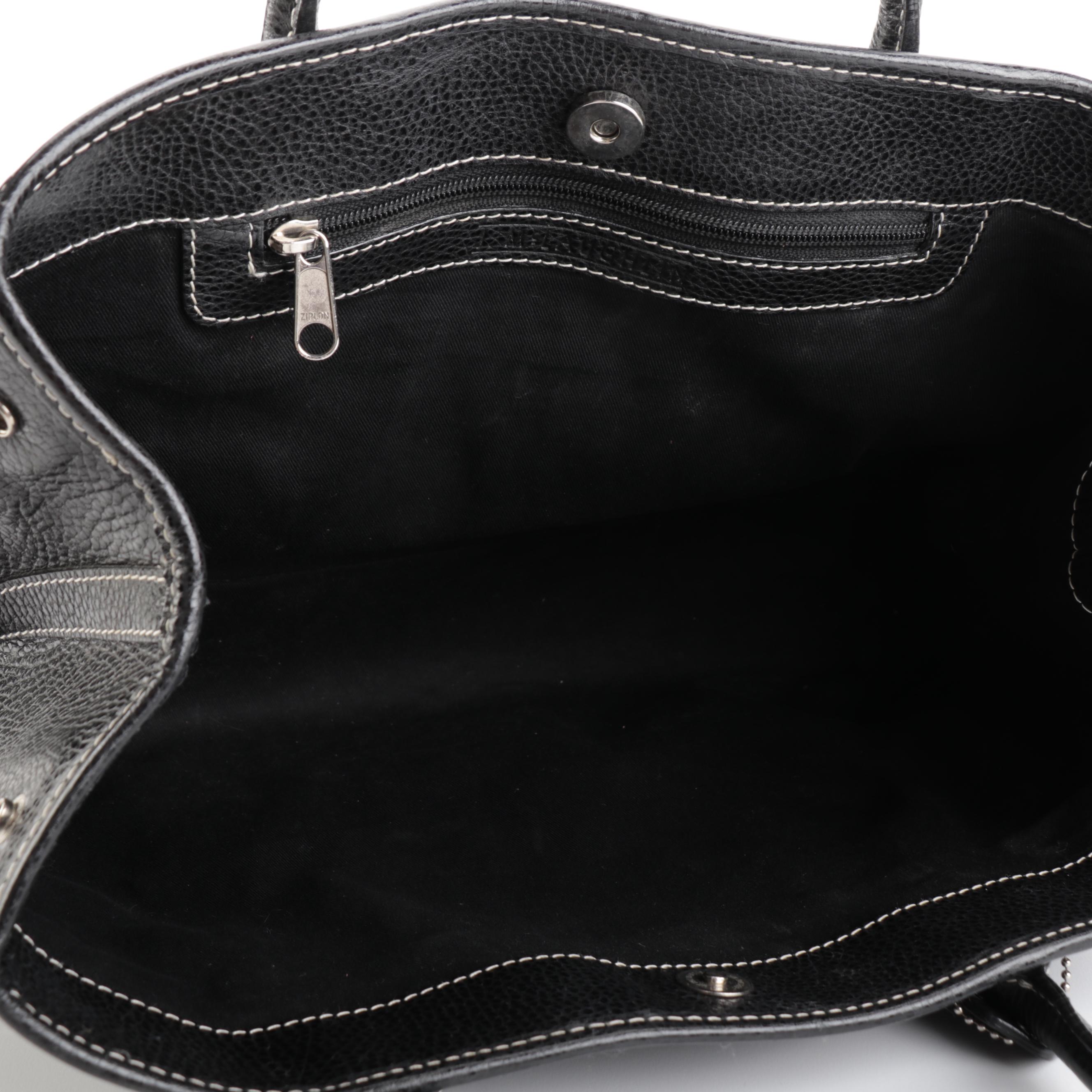 J. McLaughlin Tote Bag in Black Grained Leather with Contrast Stitching EBTH