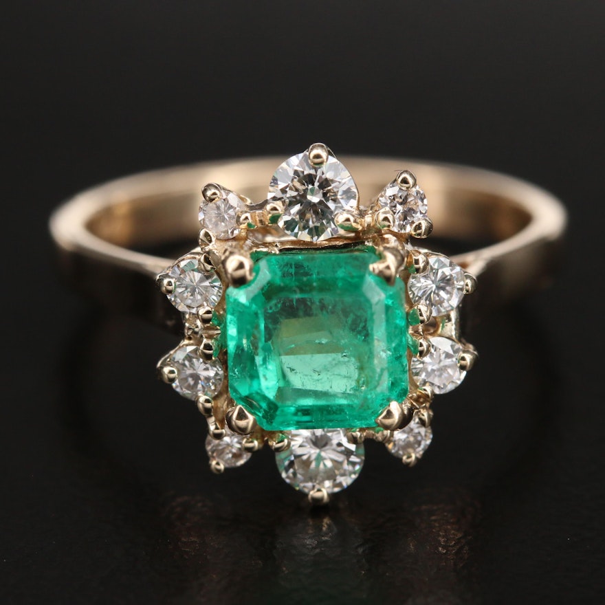 14K 1.51 CT Emerald and Diamond Ring