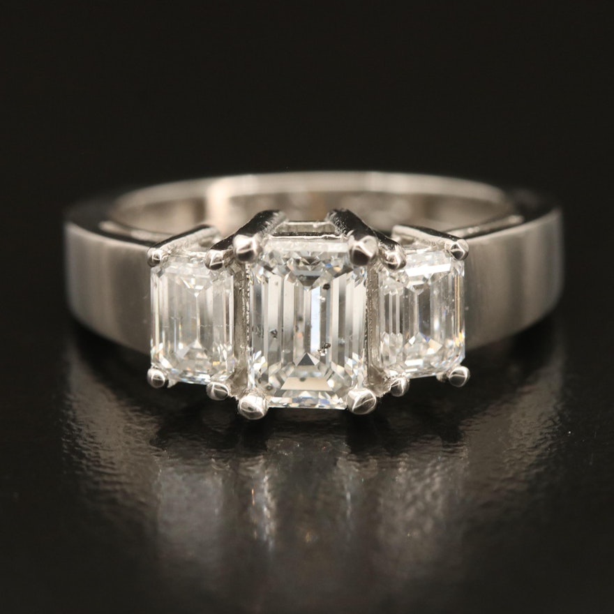 Platinum 2.00 CTW Diamond Three Stone Ring with GIA Reports