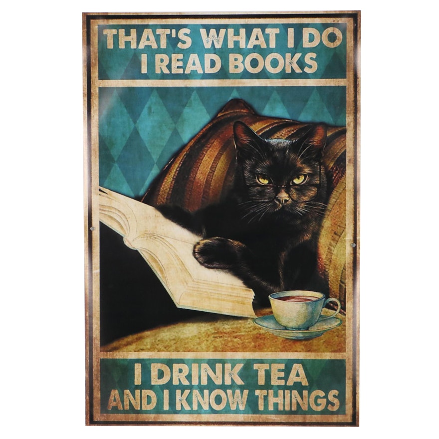 Contemporary Giclée of Black Cat Reading, 21st Century