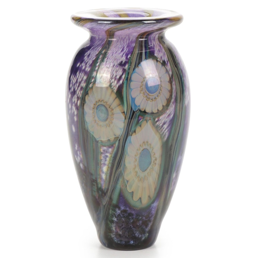 Robert Eickholt Iridescent Handblown Art Glass Vase, 2008