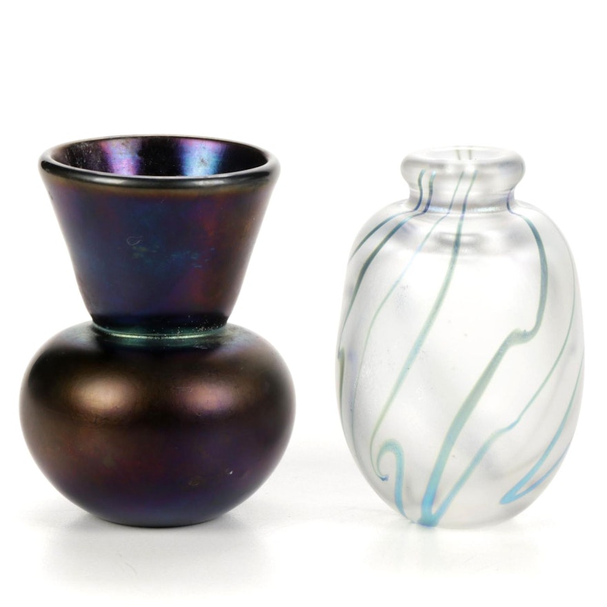 Robert Eickholt Handblown Iridescent Art Glass Vases