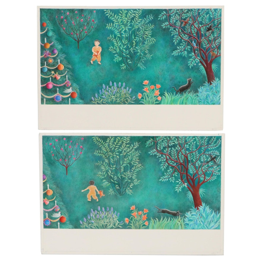 Beatriz Vidal Gouache Paintings of Child in Landscape