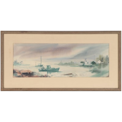 Sanford Mitchell Brooks Watercolor Painting of Harbor, Late 20th Century