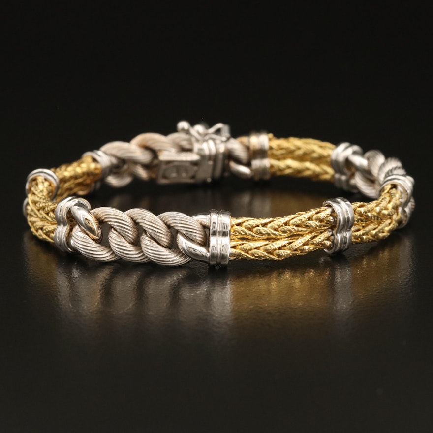 Italian 18K Wheat and Curb Chain Bracelet