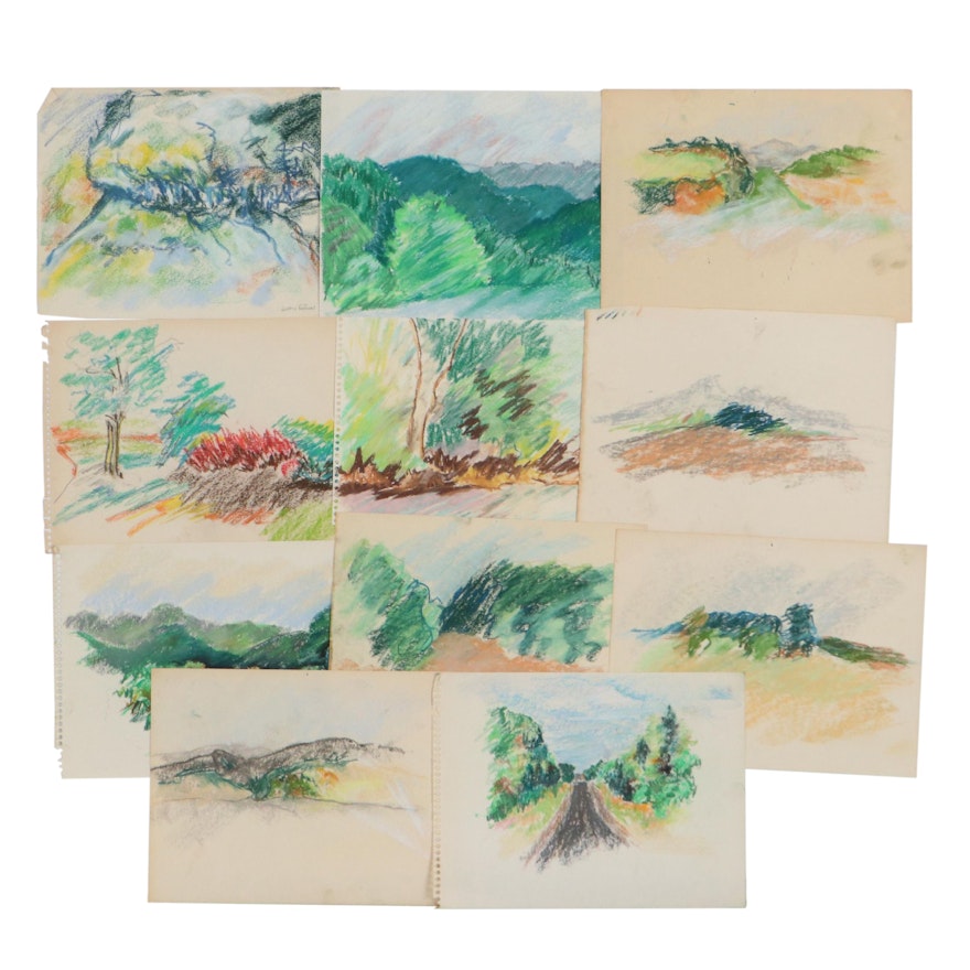Elsie Kay Harris Abstract Landscape Pastel Drawings, Late 20th Century