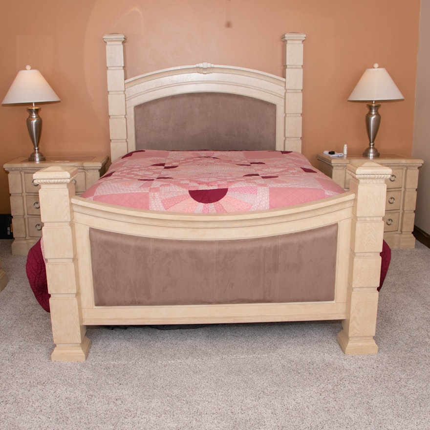 Blonde Oak Upholstered Queen Size Bed