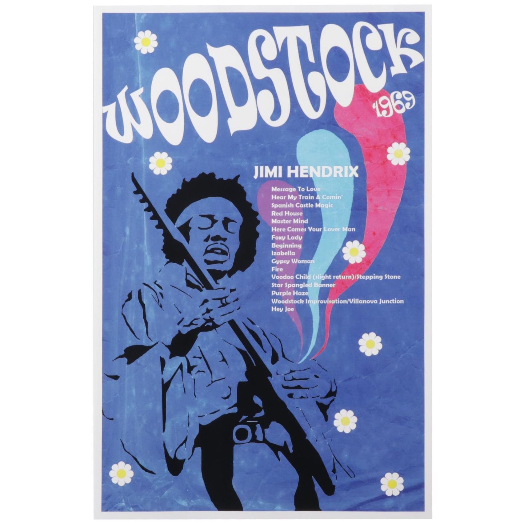 Giclée Poster After Jimi Hendrix Woodstock 1969 Setlist, 21st Century