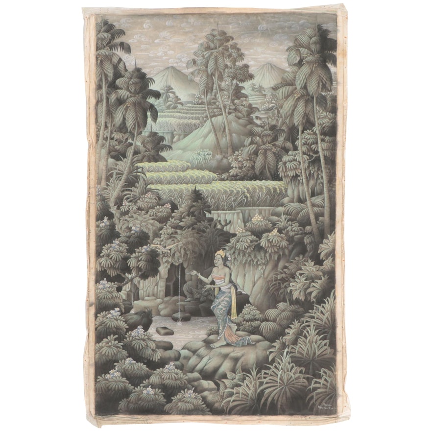 Balinese Oil Painting of Landscape, Mid to Late 20th Century