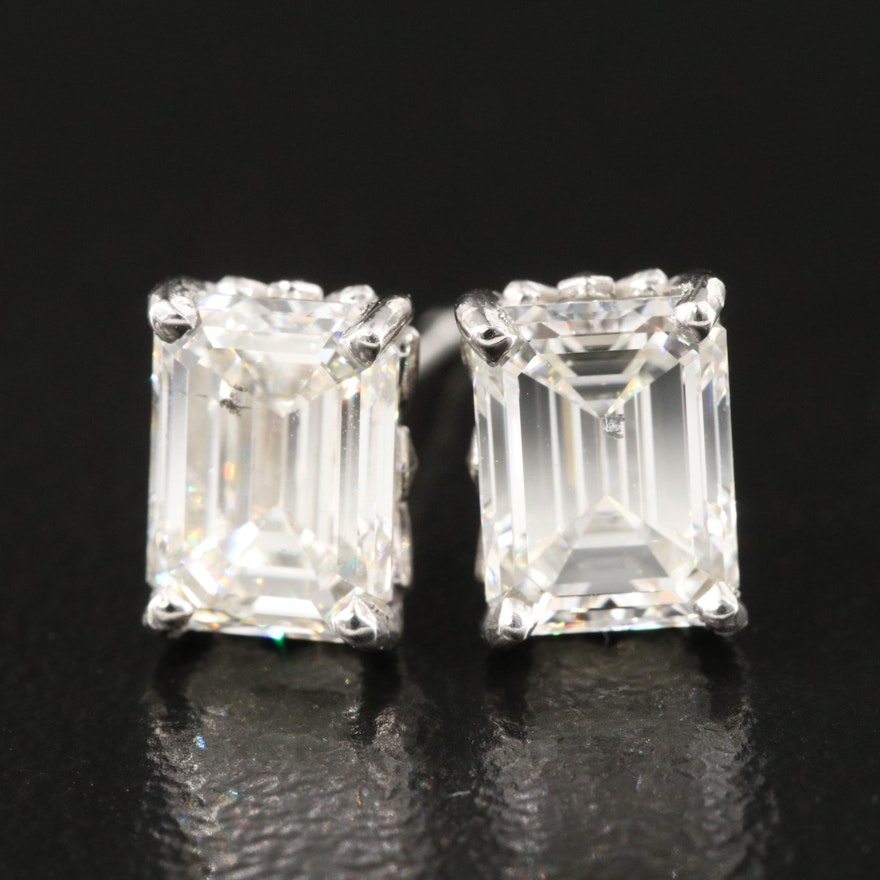 Platinum 1.91 CTW Diamond Stud Earrings with GIA Reports