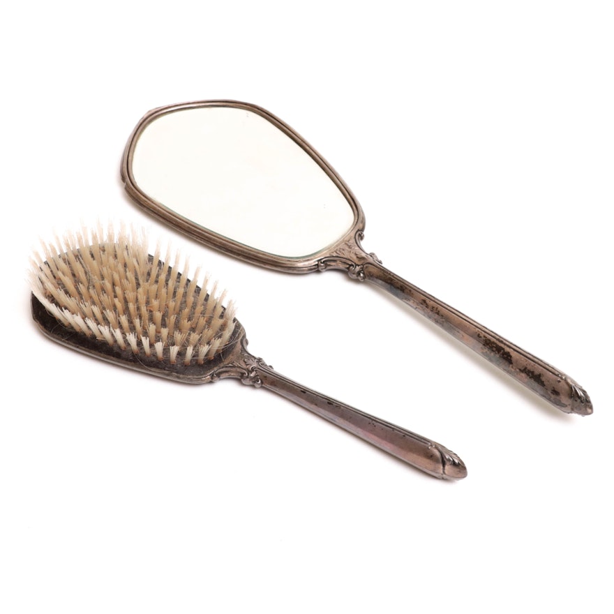 Webster Company Sterling Silver Hairbrush and Hand Mirror, Early to Mid-20th C.