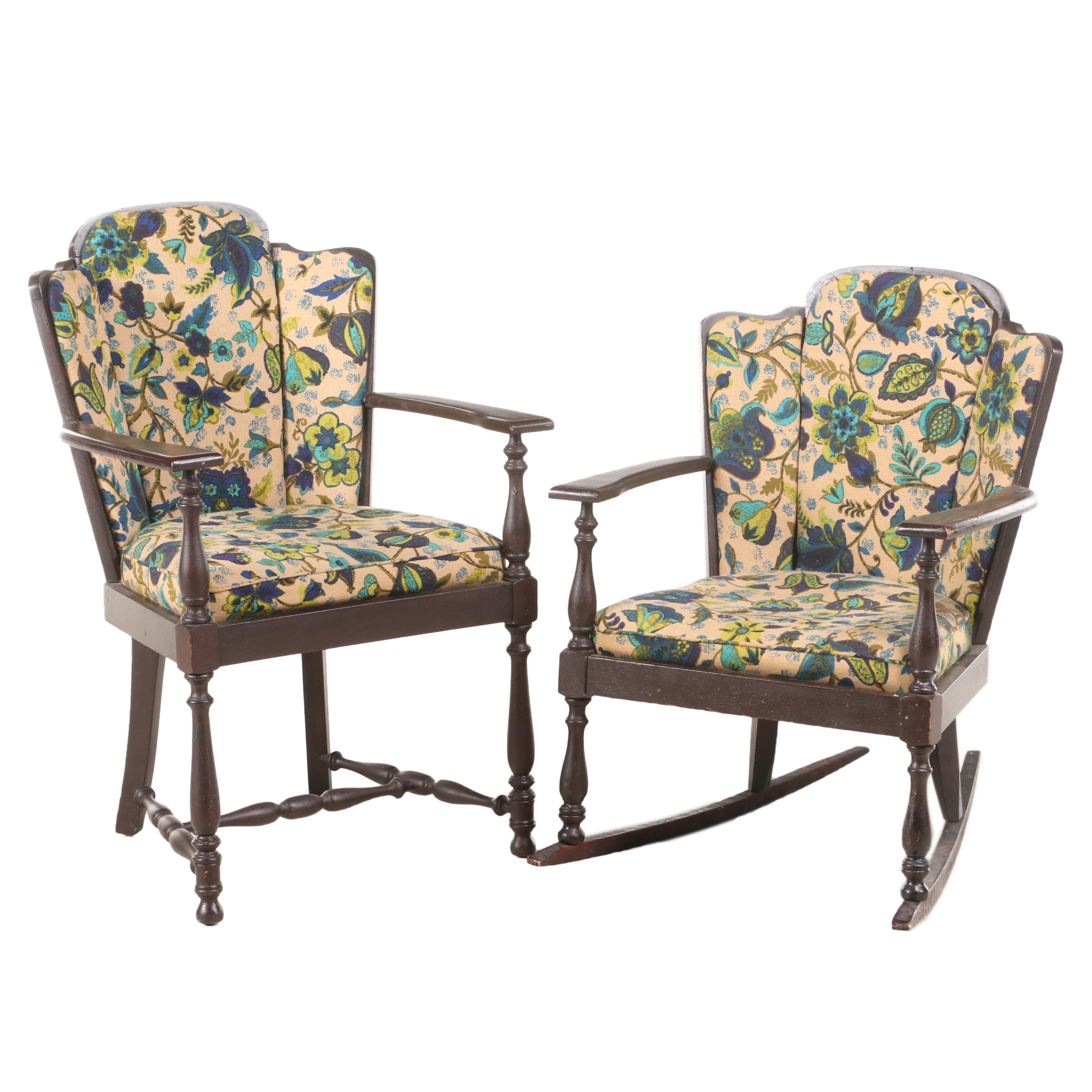 Jacobean Style Arm Chair and Rocking Chair in 1960s Print EBTH