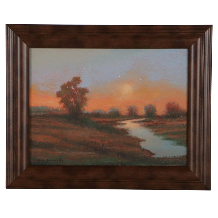 Sunset Landscape Oil Painting, 21st Century