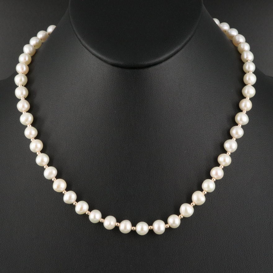 Pearl Necklace with 10K Beads and Clasp