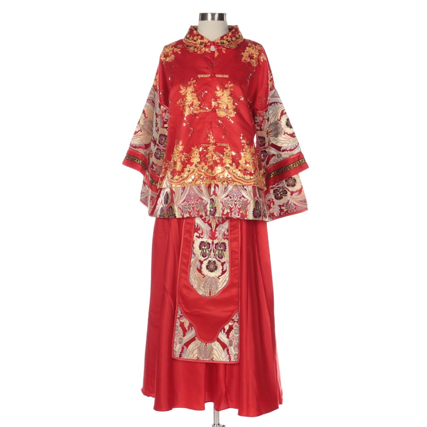 Chinese Floral Embellished Jifu Inspired Jacket and Qun Style Skirt