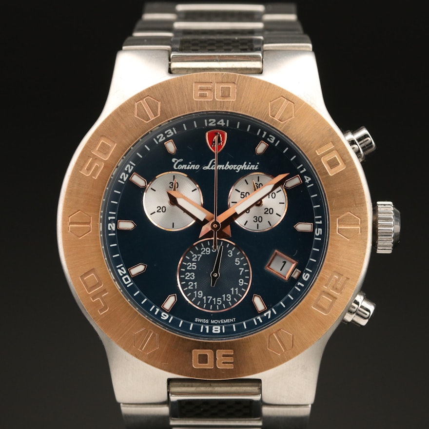 Stainless Steel Tonino Lamborghini Chronograph with Date Wristwatch