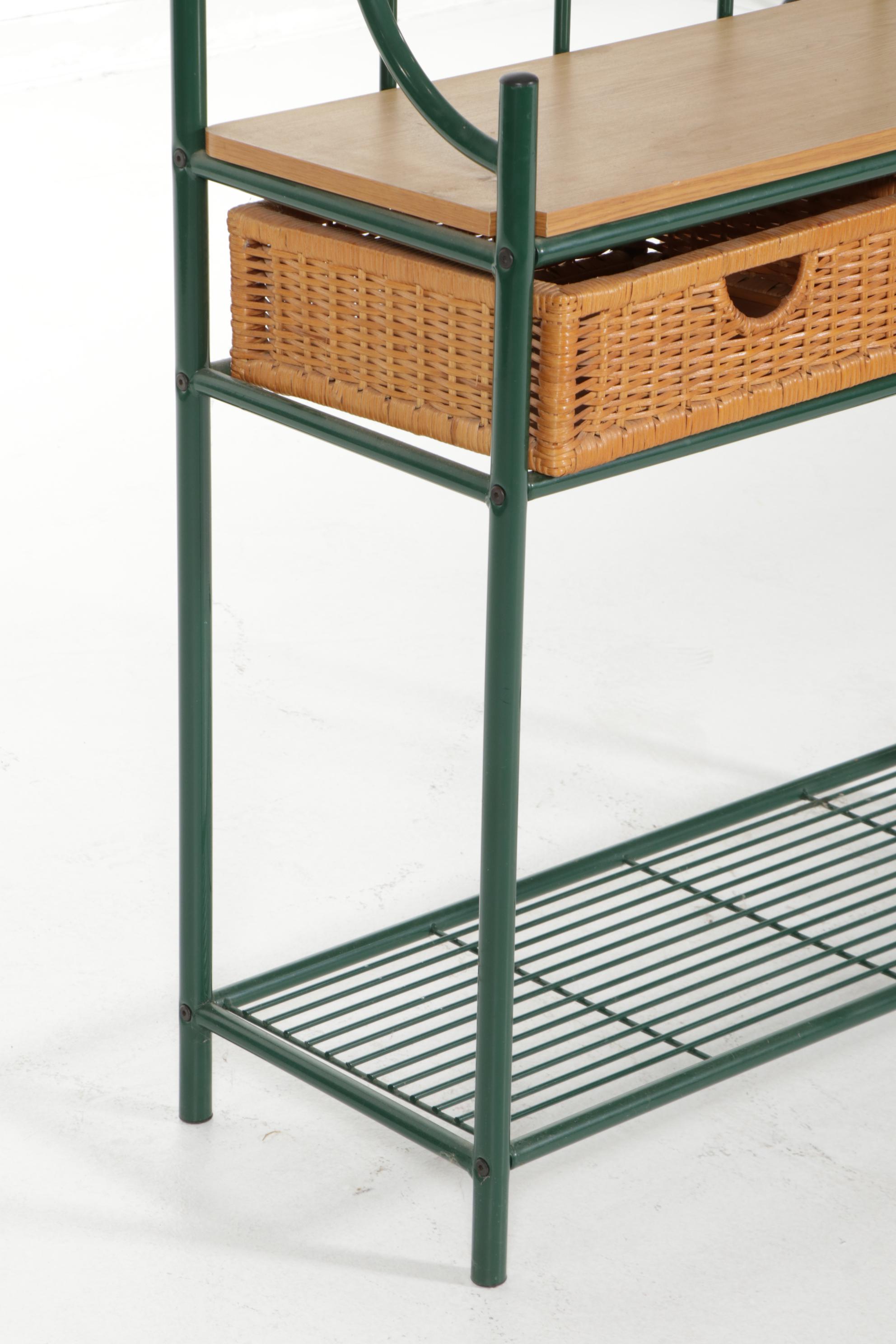 GreenPainted Metal Baker's Rack with Wicker Drawers EBTH
