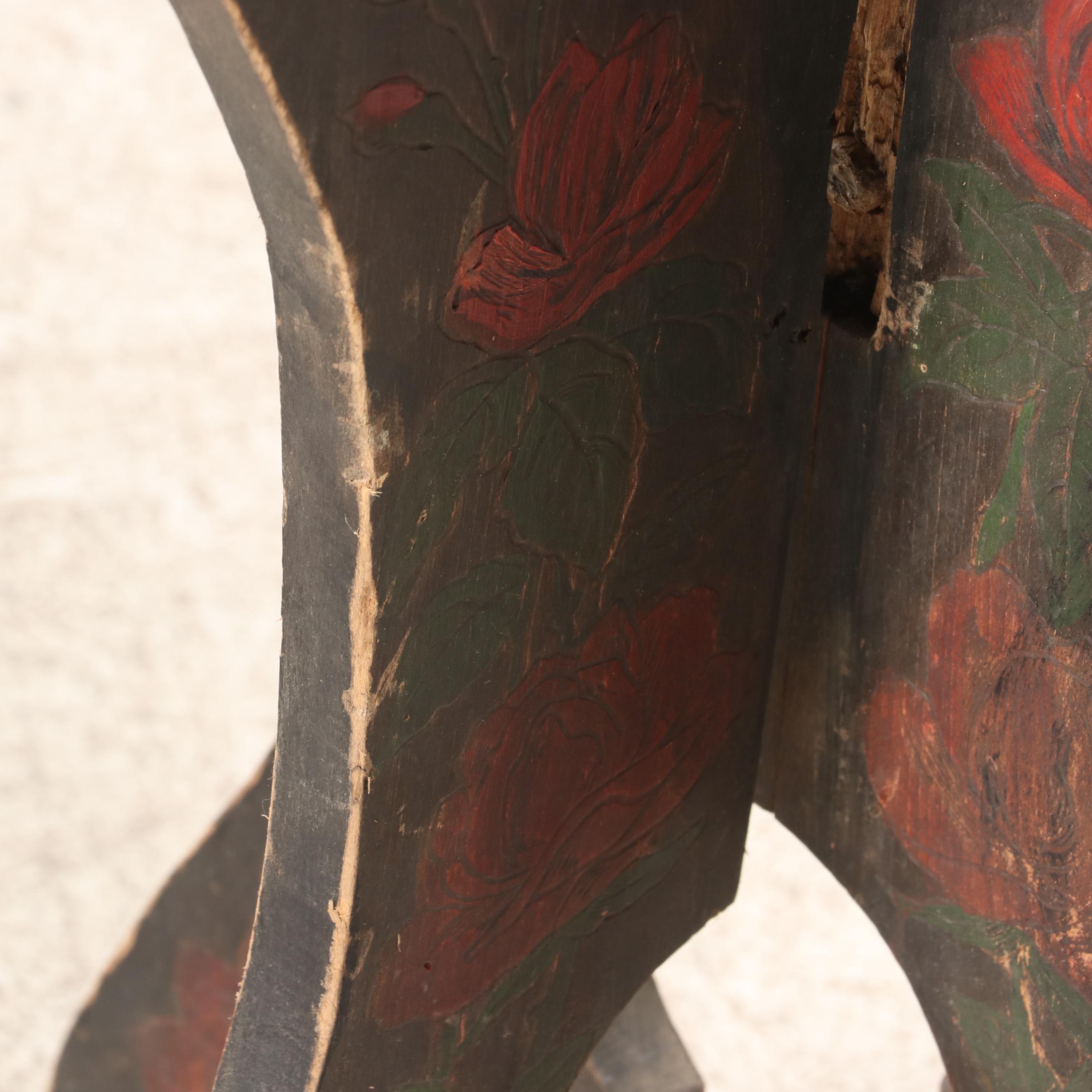 Pyrography Rose Motif Wood Octagonal Side Table, Early 20th Century | EBTH