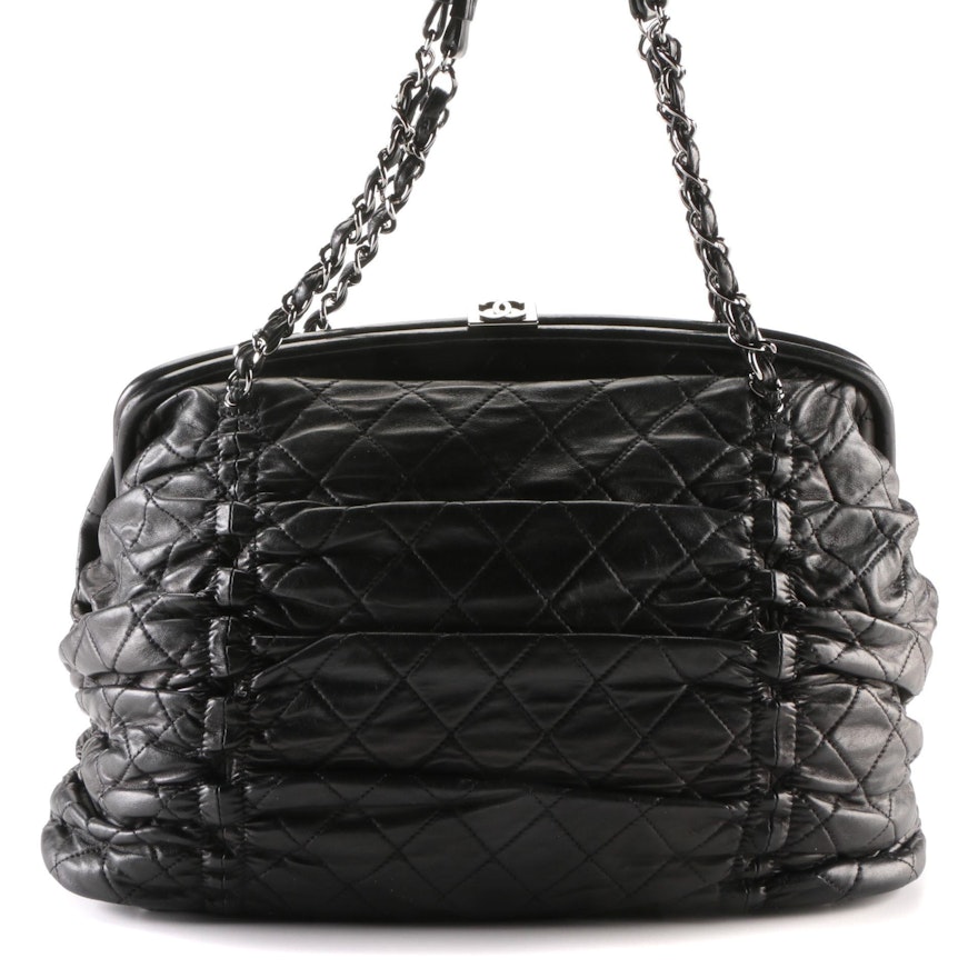 Chanel Sharpei Medium Frame Bag in Black Quilted Ruched Lambskin Leather