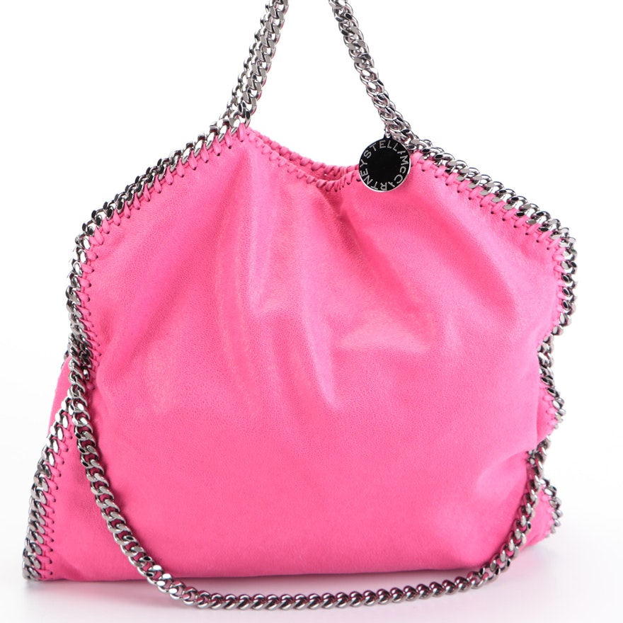 Stella McCartney Falabella Fold-Over Shaggy Deer Tote in Bright Pink Faux Suede