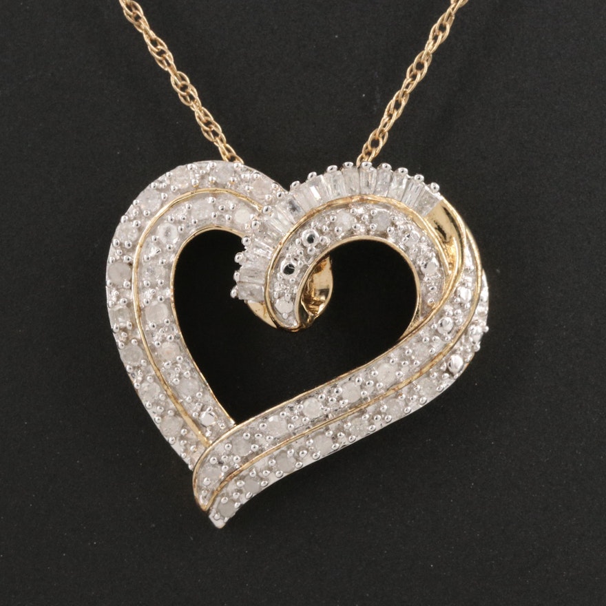 Sterling Silver Diamond Heart Pendant on Gold-Filled Necklace