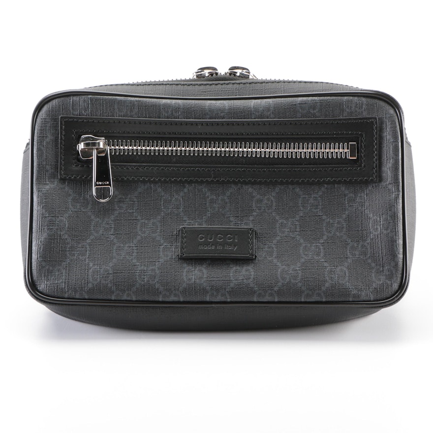 Gucci Belt Bag in Black GG Supreme Canvas and Leather with Web Strap