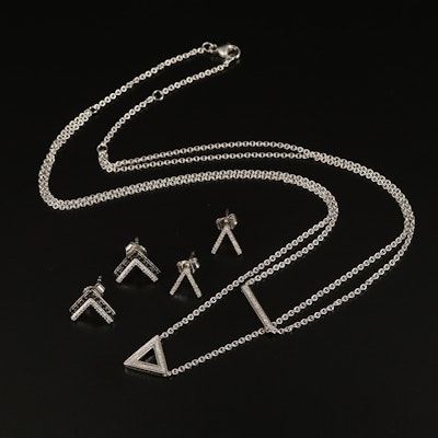 Sterling Diamond Geometric Necklace and Earrings