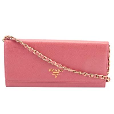 Prada Wallet on Chain in Pink Saffiano Leather with Box