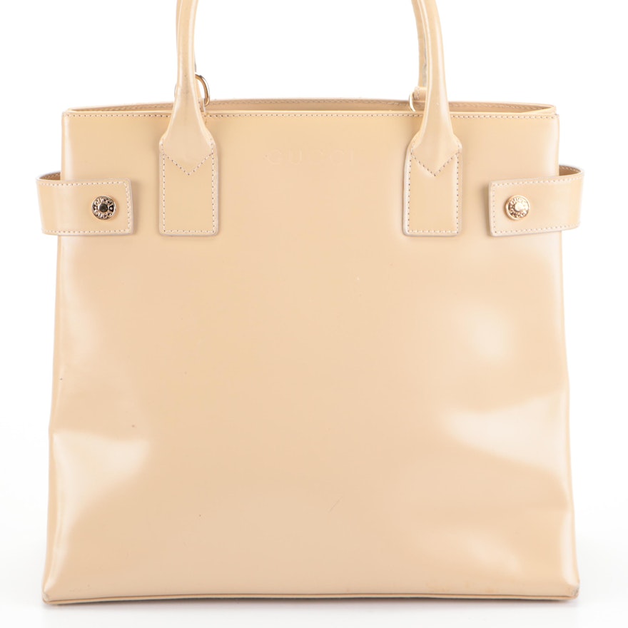 Gucci Glazed Beige Leather Convertible Top Handle Bag