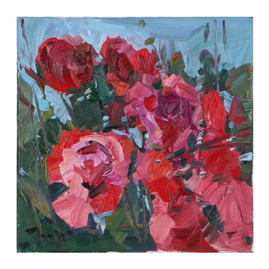 Jose Trujillo Oil Painting "Red, Red Roses," 2021