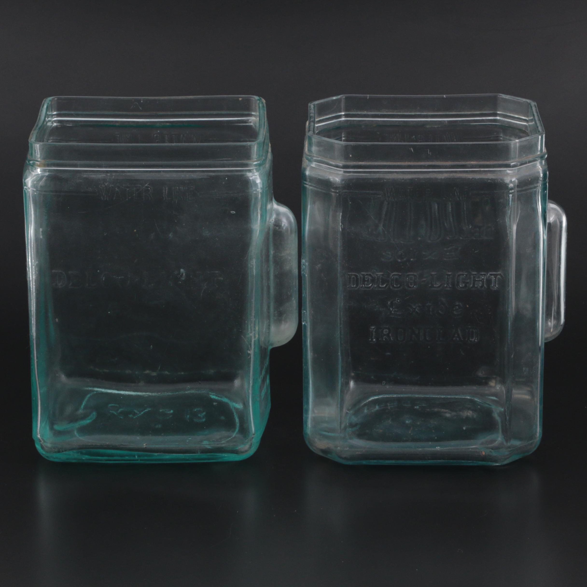 DelcoLight Exide Ironclad Aqua Glass Battery Jars, Early/Mid 20th
