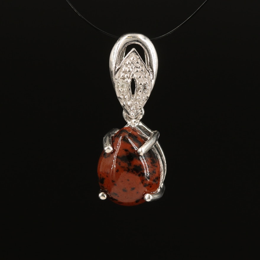 Sterling Mahogany Obsidian and White Topaz Teardrop Pendant