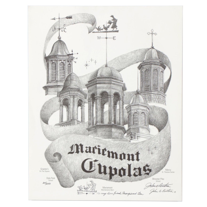 John A. Ruthven Lithograph "Mariemont Cupolas"
