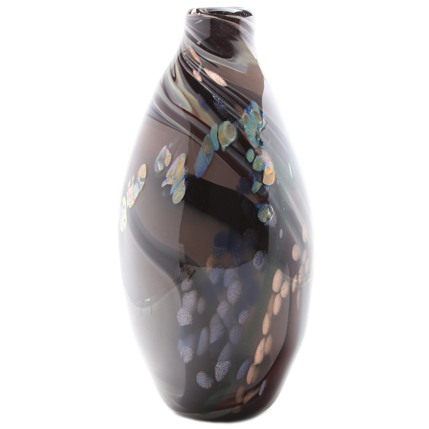 Blown Glass Avventurina and Multi-Color Twist Art Glass Vase, 2014