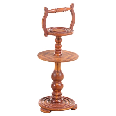 Tramp Art Mahogany and Parquetry Smoking Stand, Early to Mid 20th Century