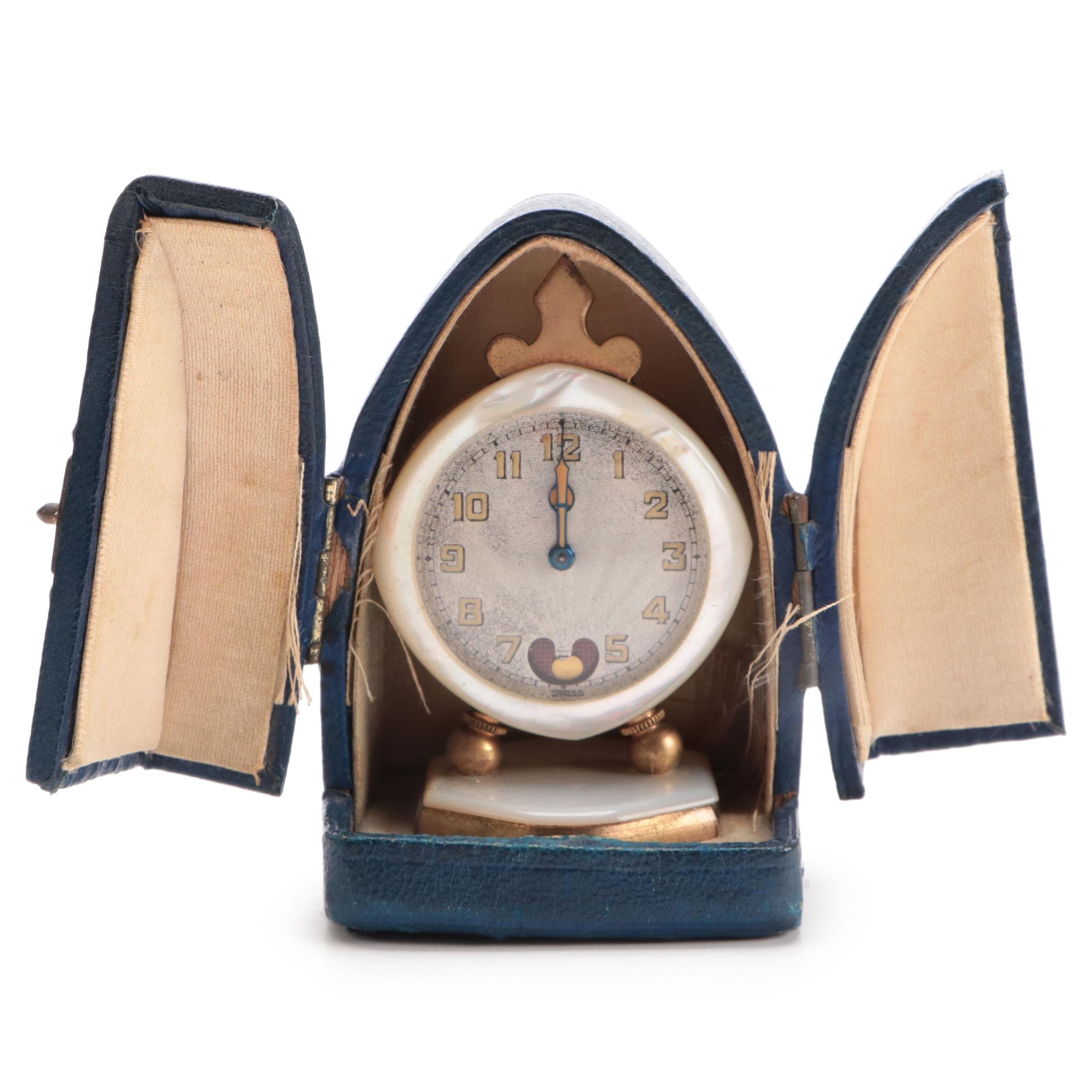 Lenox Watch Company "Fleur de Lys" Brevet Miniature Travel Clock and Case EBTH