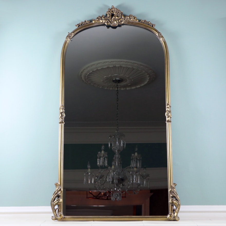 Rococo Style Giltwood Carved Wooden Arched Wall Mirror