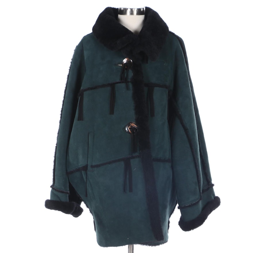 Toppolino Oversized Drop-Sleeve Forest Green-Black Shearling Jacket