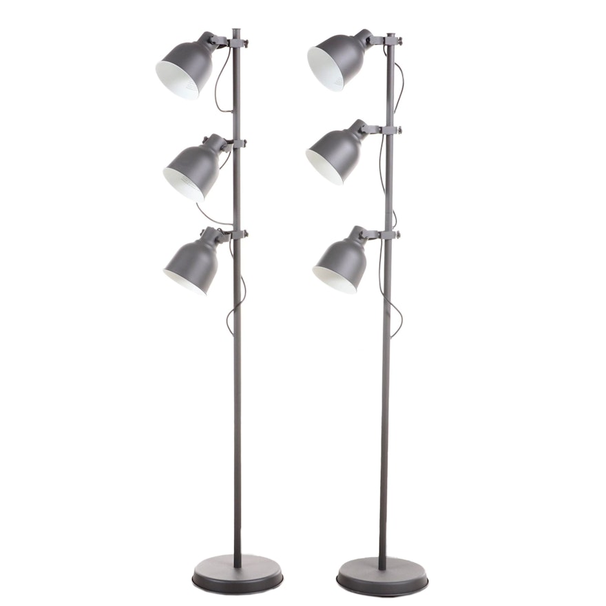 Pair of IKEA "HEKTAR" Powder-Coated Steel Three-Light Adjustable Floor Lamps