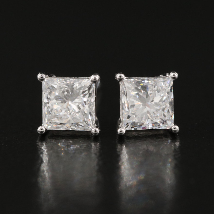 18K 0.80 CTW Diamond Square Stud Earrings