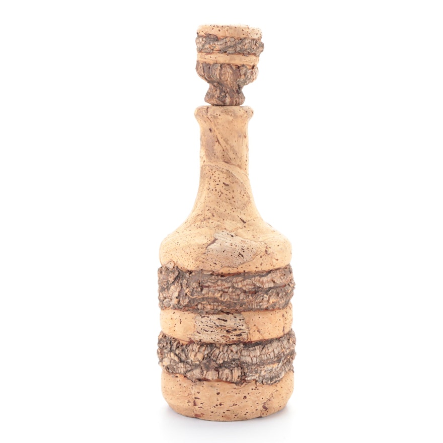 Italian  Cork Tree Covered Glass Decanter, Mid to Late 20th Century